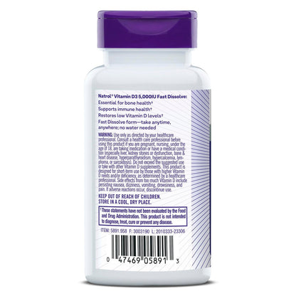 Natrol Vitamin D3 5.000 IE – Hochdosiertes Nahrungsergänzungsmittel für Knochen- und Gelenkgesundheit – 90 Tabletten, 90-Tage-Vorrat
