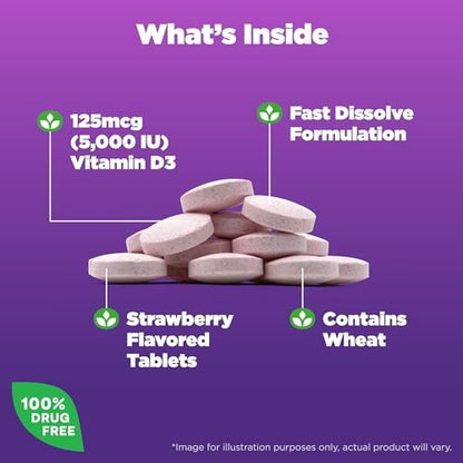 Natrol Vitamin D3 5.000 IE – Hochdosiertes Nahrungsergänzungsmittel für Knochen- und Gelenkgesundheit – 90 Tabletten, 90-Tage-Vorrat