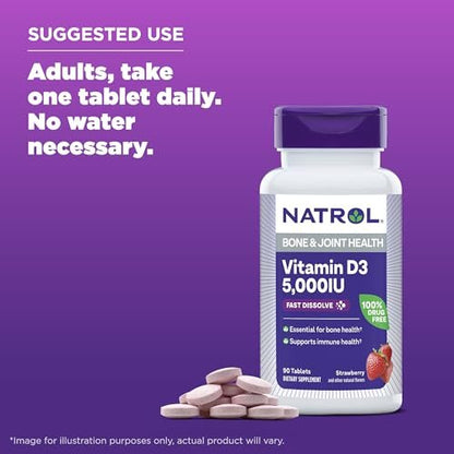 Natrol Vitamin D3 5.000 IE – Hochdosiertes Nahrungsergänzungsmittel für Knochen- und Gelenkgesundheit – 90 Tabletten, 90-Tage-Vorrat