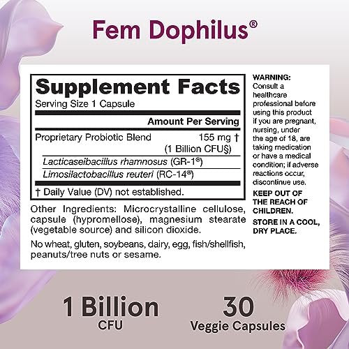 Jarrow Formulas Fem-Dophilus – Vaginale Probiotika 1 Milliarde KBE mit 2 wissenschaftlich gestützten Stämmen, Nahrungsergänzungsmittel für Vaginal- und Harnwegsunterstützung, 30 Kapseln, bis zu 30 Tage Versorgung, haltbar
