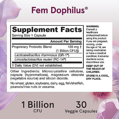 Jarrow Formulas Fem-Dophilus – Vaginale Probiotika 1 Milliarde KBE mit 2 wissenschaftlich gestützten Stämmen, Nahrungsergänzungsmittel für Vaginal- und Harnwegsunterstützung, 30 Kapseln, bis zu 30 Tage Versorgung, haltbar