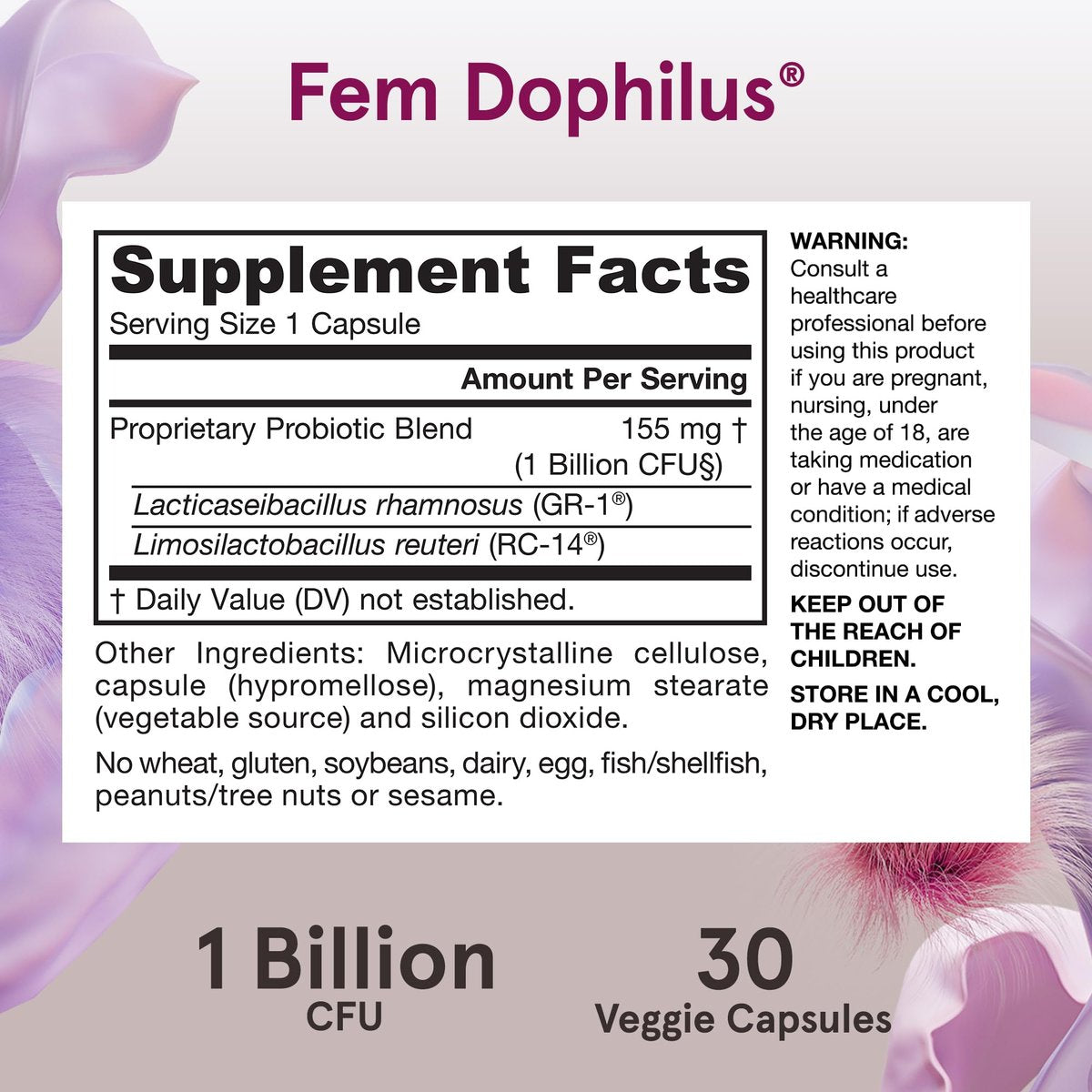 Jarrow Formulas Fem-Dophilus – Vaginale Probiotika 1 Milliarde KBE mit 2 wissenschaftlich gestützten Stämmen, Nahrungsergänzungsmittel für Vaginal- und Harnwegsunterstützung, 30 Kapseln, bis zu 30 Tage Versorgung, haltbar