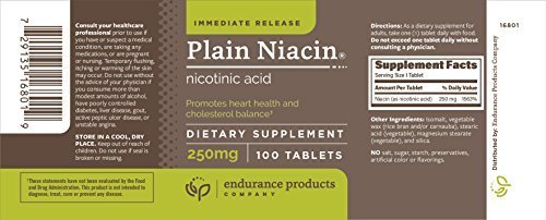 Endur Plain Niacin (Nicotinsäure) 250 mg – 100 Tabletten, Sofortfreisetzung, glutenfrei, für Herzgesundheit & gesunden Cholesterinspiegel