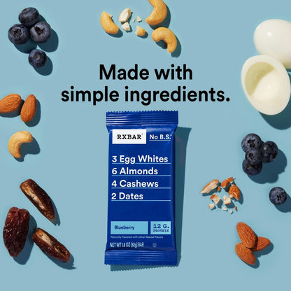 RXBAR Proteinriegel mit Blaubeeren, 22 oz Box (12 Riegel) – Natürlicher Proteinsnack ohne Zuckerzusatz