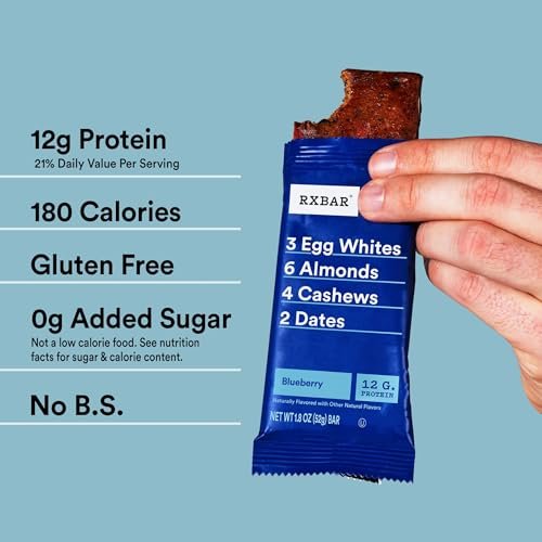 RXBAR Proteinriegel mit Blaubeeren, 22 oz Box (12 Riegel) – Natürlicher Proteinsnack ohne Zuckerzusatz