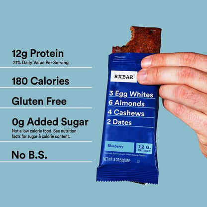 RXBAR Proteinriegel mit Blaubeeren, 22 oz Box (12 Riegel) – Natürlicher Proteinsnack ohne Zuckerzusatz