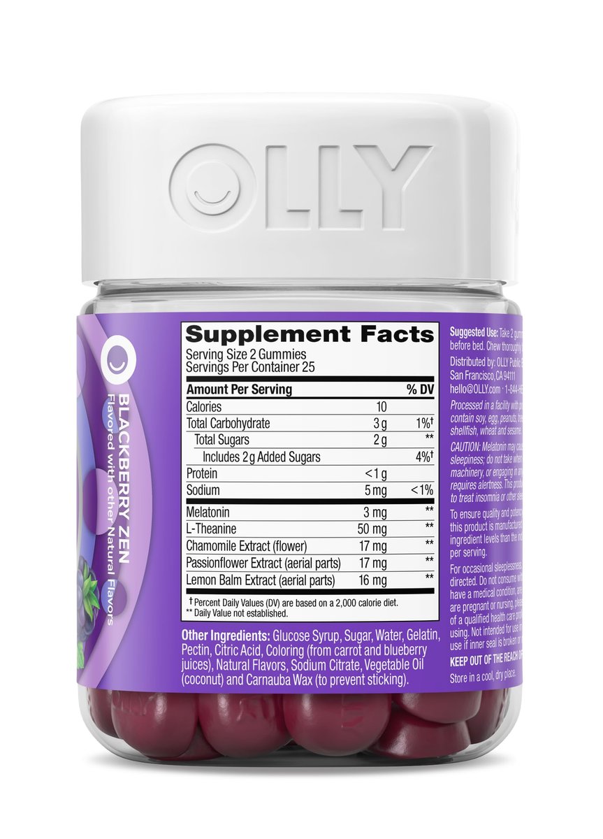 OLLY Schlaf Gummibärchen – Schlafunterstützung mit Melatonin, L-Theanin, Kamille & Zitronenmelisse, Brombeer-Geschmack, 70 Stück (35 Tage)