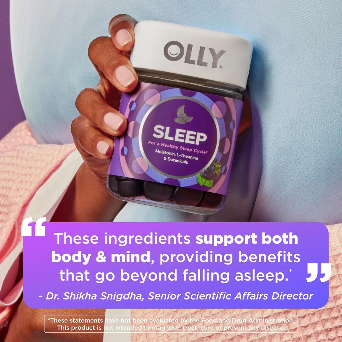 OLLY Restful Sleep Gummis mit Melatonin & L-Theanin Kamille, Blackberry Zen, 50 Gummis (25 Tage Vorrat) Unterstützt einen gesunden Schlafzyklus*