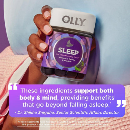 OLLY Restful Sleep Gummis mit Melatonin & L-Theanin Kamille, Blackberry Zen, 50 Gummis (25 Tage Vorrat) Unterstützt einen gesunden Schlafzyklus*
