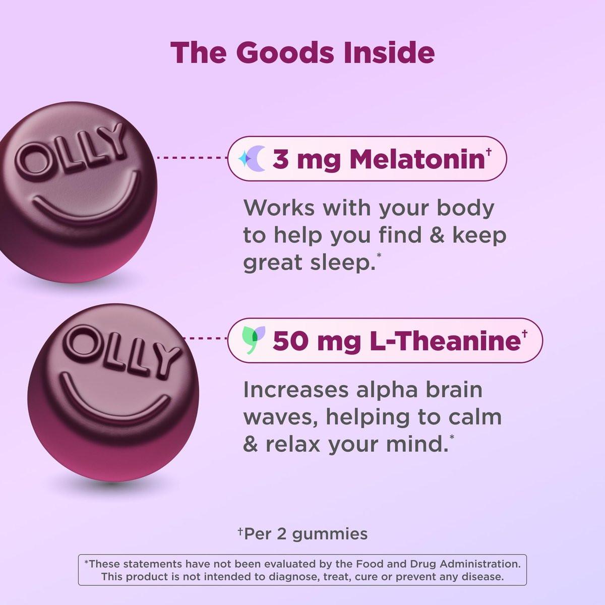 OLLY Restful Sleep Gummis mit Melatonin & L-Theanin Kamille, Blackberry Zen, 50 Gummis (25 Tage Vorrat) Unterstützt einen gesunden Schlafzyklus*