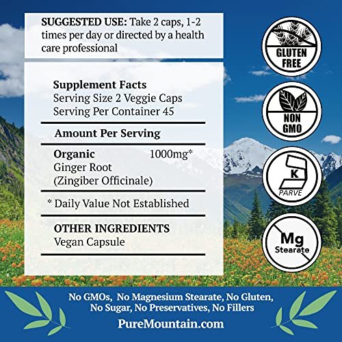 Bio Ingwer Kapseln 1000mg – 90 Stück, Vegan, Glutenfrei, Koscher, Nicht-GMO
