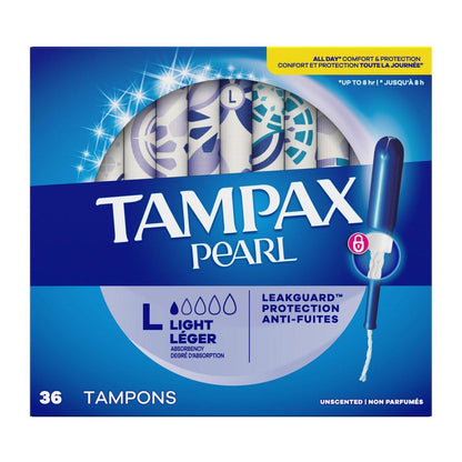 Tampax Pearl Tampons für Frauen, mit LeakGuard-Braid, leichte Saugstärke, unparfümiert, 36 Stück