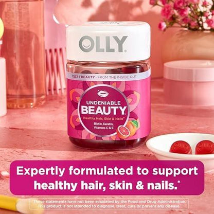 Olly Undeniable Beauty Gummis – Grapefruit Glam, 60 Stück – Nahrungsergänzungsmittel mit Biotin