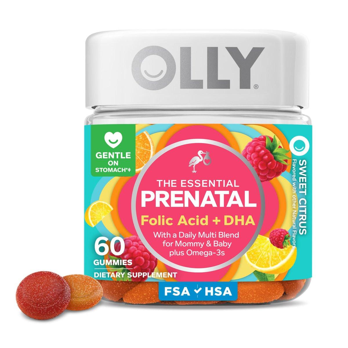 OLLY Schwangerschaftsvitamine Gummibärchen – Tägliche Multivitamin-Mischung für Mama & Baby mit Folsäure, Omega-3 DHA, Vitamin A & D, süßer Zitrusgeschmack, 30-Tage-Vorrat – 60 Stück