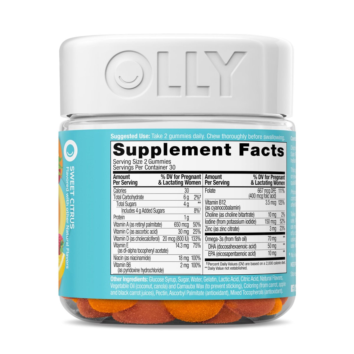 OLLY Schwangerschafts Multivitamin Gummis – Tägliche Nährstoffe für Mama & Baby, Folsäure, Omega-3 DHA, Vitamine A & D, süßer Zitrusgeschmack, 42-Tage-Vorrat – 84 Stück