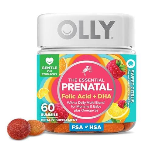 OLLY Schwangerschaftsvitamine Gummibärchen – Tägliche Multivitamin-Mischung für Mama & Baby mit Folsäure, Omega-3 DHA, Vitamin A & D, süßer Zitrusgeschmack, 30-Tage-Vorrat – 60 Stück