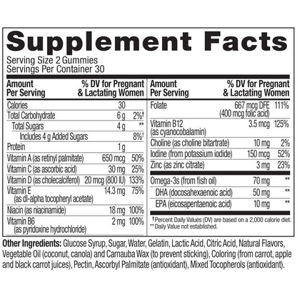OLLY Schwangerschaftsvitamine Gummibärchen – Tägliche Multivitamin-Mischung für Mama & Baby mit Folsäure, Omega-3 DHA, Vitamin A & D, süßer Zitrusgeschmack, 30-Tage-Vorrat – 60 Stück