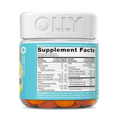 OLLY Schwangerschaftsvitamine Gummibärchen – Tägliche Multivitamin-Mischung für Mama & Baby mit Folsäure, Omega-3 DHA, Vitamin A & D, süßer Zitrusgeschmack, 30-Tage-Vorrat – 60 Stück