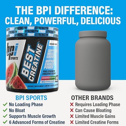 BPI Sports Best Creatin – Kreatin-Monohydrat-Pulver für Männer & Frauen, Himalaya-Salz – Kraft, Pump, Muskelwachstum, Muskeldefinition – ohne Blähungen – Wassermelone Cooler – 50 Portionen – 10,58 Unzen