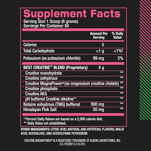 BPI Sports Best Creatin – Kreatin-Monohydrat-Pulver für Männer & Frauen, Himalaya-Salz – Kraft, Pump, Muskelwachstum, Muskeldefinition – ohne Blähungen – Wassermelone Cooler – 50 Portionen – 10,58 Unzen