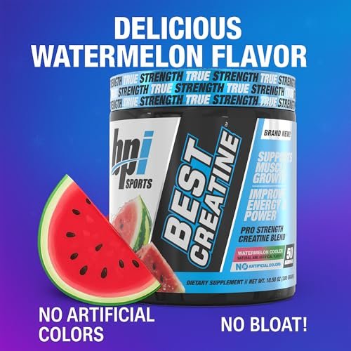 BPI Sports Best Creatin – Kreatin-Monohydrat-Pulver für Männer & Frauen, Himalaya-Salz – Kraft, Pump, Muskelwachstum, Muskeldefinition – ohne Blähungen – Wassermelone Cooler – 50 Portionen – 10,58 Unzen