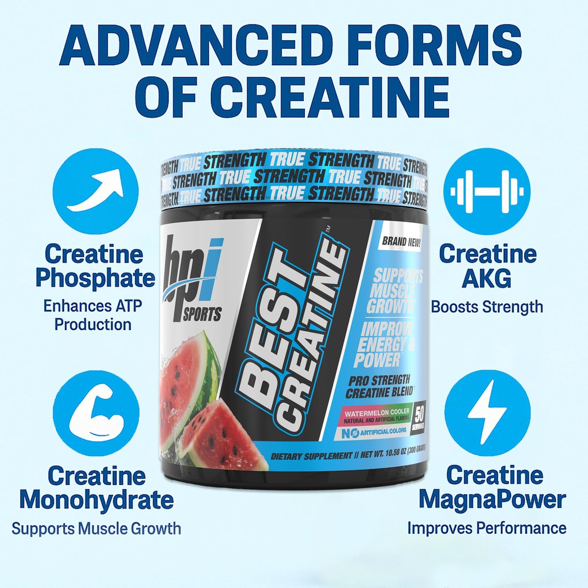 BPI Sports Best Creatin – Kreatin-Monohydrat-Pulver für Männer & Frauen, Himalaya-Salz – Kraft, Pump, Muskelwachstum, Muskeldefinition – ohne Blähungen – Wassermelone Cooler – 50 Portionen – 10,58 Unzen
