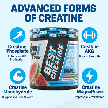 BPI Sports Best Creatin – Kreatin-Monohydrat-Pulver für Männer & Frauen, Himalaya-Salz – Kraft, Pump, Muskelwachstum, Muskeldefinition – ohne Blähungen – Wassermelone Cooler – 50 Portionen – 10,58 Unzen