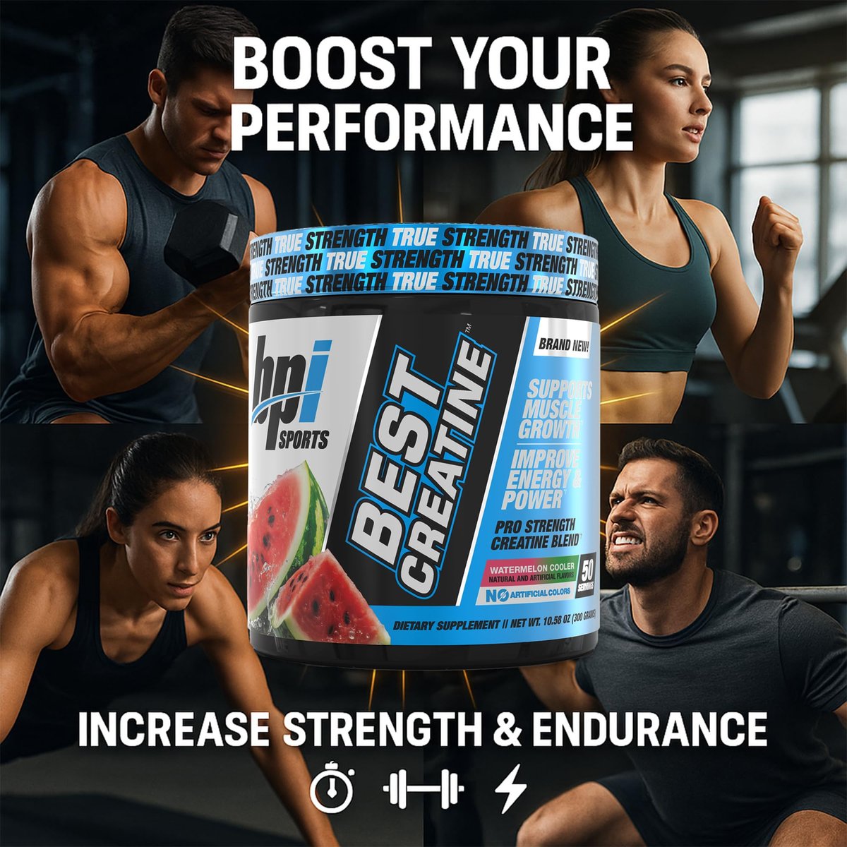 BPI Sports Best Creatin – Kreatin-Monohydrat-Pulver für Männer & Frauen, Himalaya-Salz – Kraft, Pump, Muskelwachstum, Muskeldefinition – ohne Blähungen – Wassermelone Cooler – 50 Portionen – 10,58 Unzen