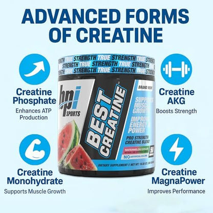 BPI Sports Best Creatin – Kreatin-Monohydrat-Pulver für Männer & Frauen, Himalaya-Salz – Kraft, Pump, Muskelwachstum, Muskeldefinition – ohne Blähungen – Wassermelone Cooler – 50 Portionen – 10,58 Unzen