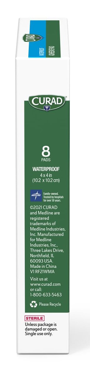 CURAD Waterproofe Klebepads, Weiß, 10 x 10 cm, Fortschrittliche Wundversorgung, 1 Box mit 8 Stück