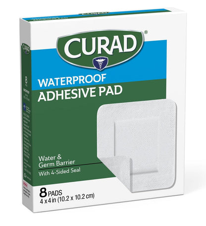CURAD Waterproofe Klebepads, Weiß, 10 x 10 cm, Fortschrittliche Wundversorgung, 1 Box mit 8 Stück