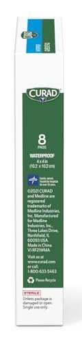 CURAD Waterproofe Klebepads, Weiß, 10 x 10 cm, Fortschrittliche Wundversorgung, 1 Box mit 8 Stück
