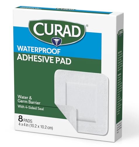 CURAD Waterproofe Klebepads, Weiß, 10 x 10 cm, Fortschrittliche Wundversorgung, 1 Box mit 8 Stück