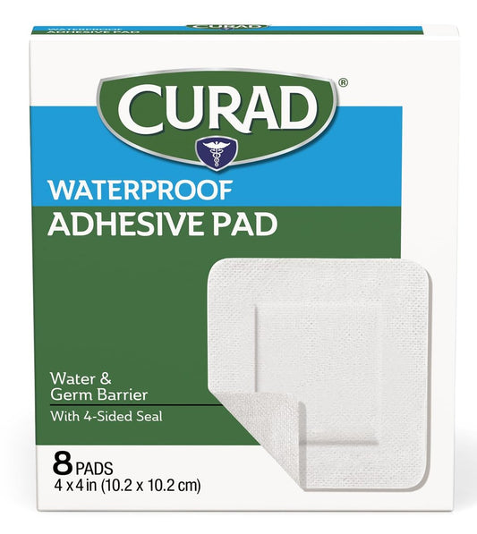 CURAD Waterproofe Klebepads, Weiß, 10 x 10 cm, Fortschrittliche Wundversorgung, 1 Box mit 8 Stück