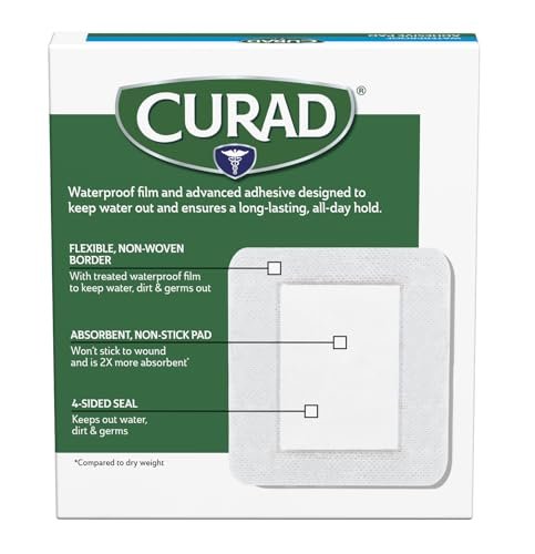 CURAD Waterproofe Klebepads, Weiß, 10 x 10 cm, Fortschrittliche Wundversorgung, 1 Box mit 8 Stück
