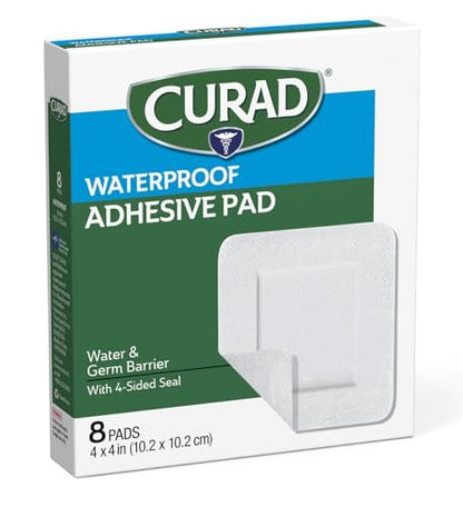 CURAD Waterproofe Klebepads, Weiß, 10 x 10 cm, Fortschrittliche Wundversorgung, 1 Box mit 8 Stück