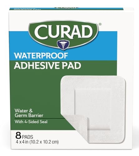 CURAD Waterproofe Klebepads, Weiß, 10 x 10 cm, Fortschrittliche Wundversorgung, 1 Box mit 8 Stück