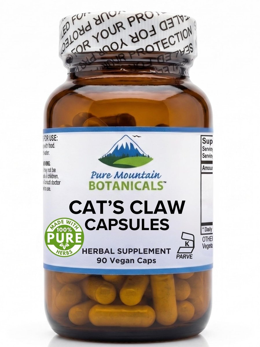 Pure Mountain Botanicals Katzenkralle Kapseln - 90 vegane Koscher-Kapseln mit 1000 mg peruanischer Katzenkralle Uncaria Tomentosa Kräuterergänzung