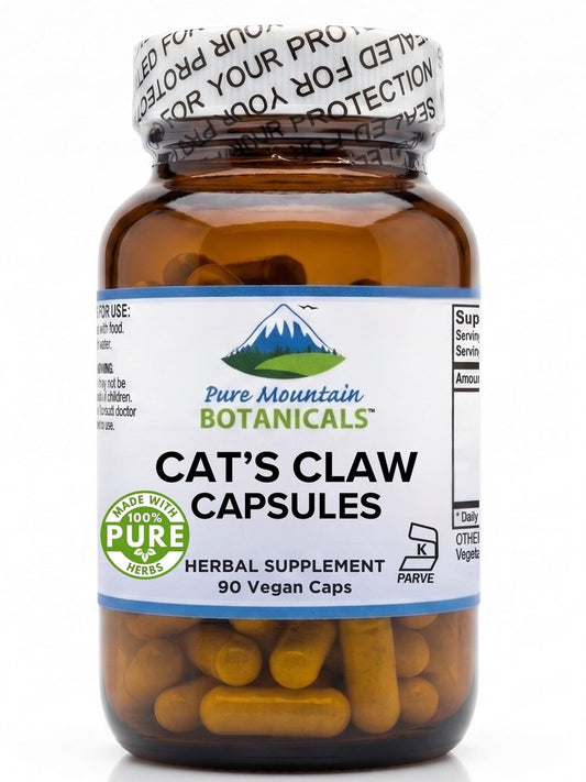 Pure Mountain Botanicals Katzenkralle Kapseln - 90 vegane Koscher-Kapseln mit 1000 mg peruanischer Katzenkralle Uncaria Tomentosa Kräuterergänzung
