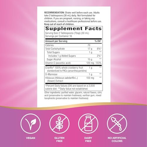 Nature's Way CranRx Extra Strength(1) Flüssigkeit – 1.000 mg Cranberry pro 2 EL Portion, mit D-Mannose, Vitamin C und Hibiskus, unterstützt die Harnwegsgesundheit*, glutenfrei, vegan, 473 ml