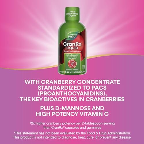 Nature's Way CranRx Extra Strength(1) Flüssigkeit – 1.000 mg Cranberry pro 2 EL Portion, mit D-Mannose, Vitamin C und Hibiskus, unterstützt die Harnwegsgesundheit*, glutenfrei, vegan, 473 ml