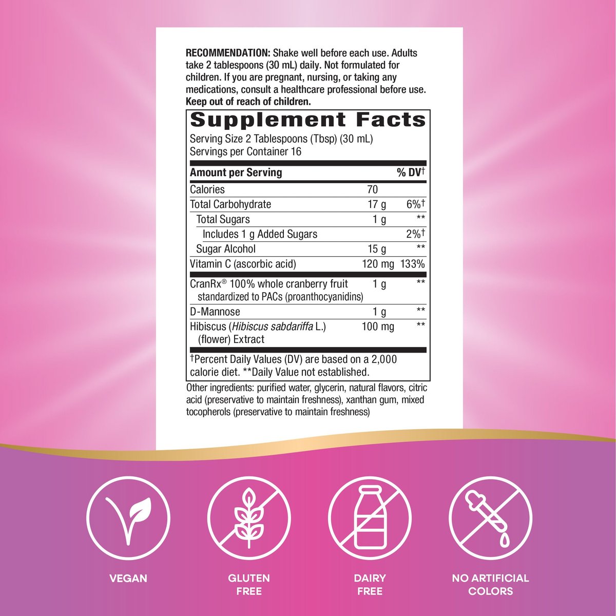 Nature's Way CranRx Extra Strength(1) Flüssigkeit – 1.000 mg Cranberry pro 2 EL Portion, mit D-Mannose, Vitamin C und Hibiskus, unterstützt die Harnwegsgesundheit*, glutenfrei, vegan, 473 ml