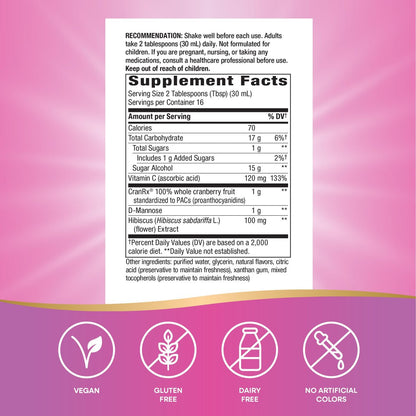 Nature's Way CranRx Extra Strength(1) Flüssigkeit – 1.000 mg Cranberry pro 2 EL Portion, mit D-Mannose, Vitamin C und Hibiskus, unterstützt die Harnwegsgesundheit*, glutenfrei, vegan, 473 ml