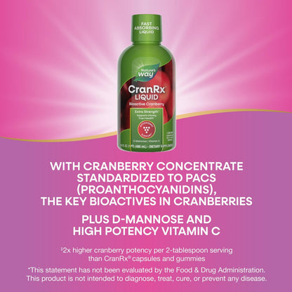 Nature's Way CranRx Extra Strength(1) Flüssigkeit – 1.000 mg Cranberry pro 2 EL Portion, mit D-Mannose, Vitamin C und Hibiskus, unterstützt die Harnwegsgesundheit*, glutenfrei, vegan, 473 ml