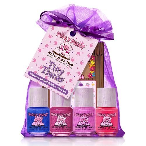 Piggy Paint | 100% ungiftiger Nagellack für Mädchen | Sicher, tierversuchsfrei, vegan & geruchsarm für Kinder | Tiny Tiaras (4 Nagellacke + Nagelkunst-Set)