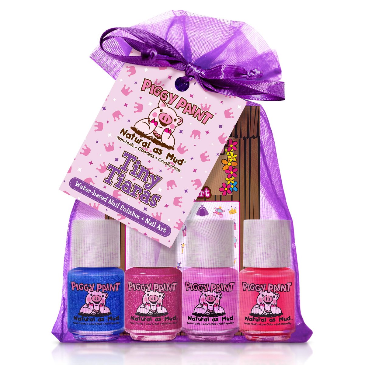 Piggy Paint | 100% ungiftiger Nagellack für Mädchen | Sicher, tierversuchsfrei, vegan & geruchsarm für Kinder | Tiny Tiaras (4 Nagellacke + Nagelkunst-Set)