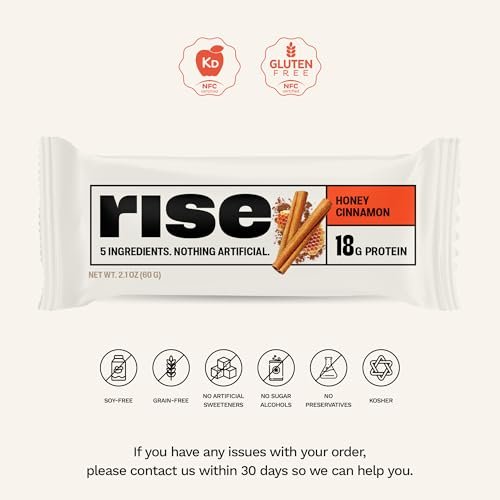 Rise Whey Protein Bars - Honig Zimt | Proteinriegel mit 18g Protein, 4g Ballaststoffen, nur 5 Vollwertzutaten, glutenfrei, sojafrei (12er Pack)