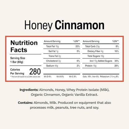 Rise Whey Protein Bars - Honig Zimt | Proteinriegel mit 18g Protein, 4g Ballaststoffen, nur 5 Vollwertzutaten, glutenfrei, sojafrei (12er Pack)