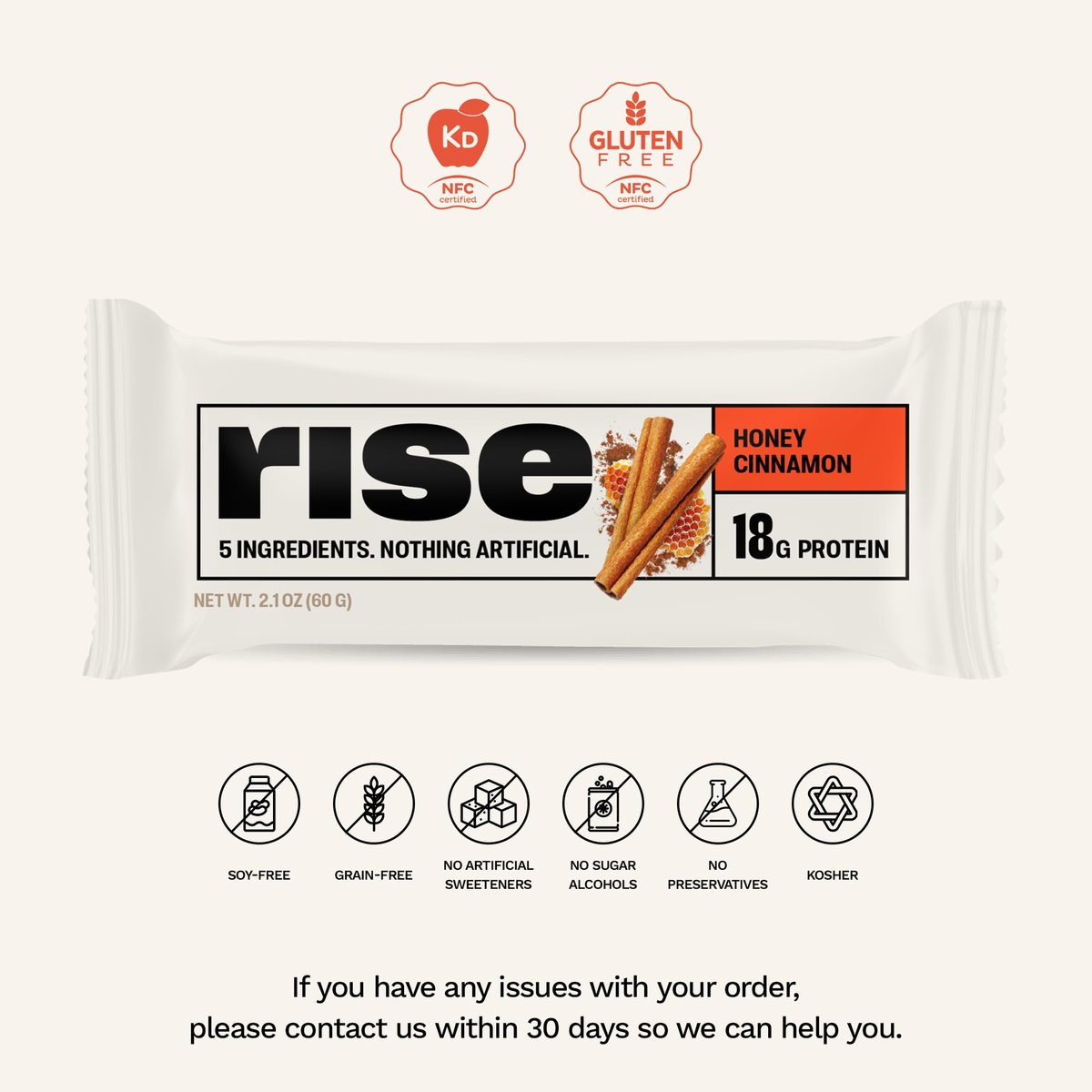 Rise Whey Protein Bars - Honig Zimt | Proteinriegel mit 18g Protein, 4g Ballaststoffen, nur 5 Vollwertzutaten, glutenfrei, sojafrei (12er Pack)