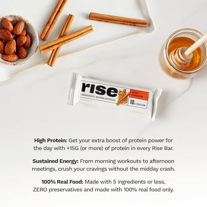 Rise Whey Protein Bars - Honig Zimt | Proteinriegel mit 18g Protein, 4g Ballaststoffen, nur 5 Vollwertzutaten, glutenfrei, sojafrei (12er Pack)